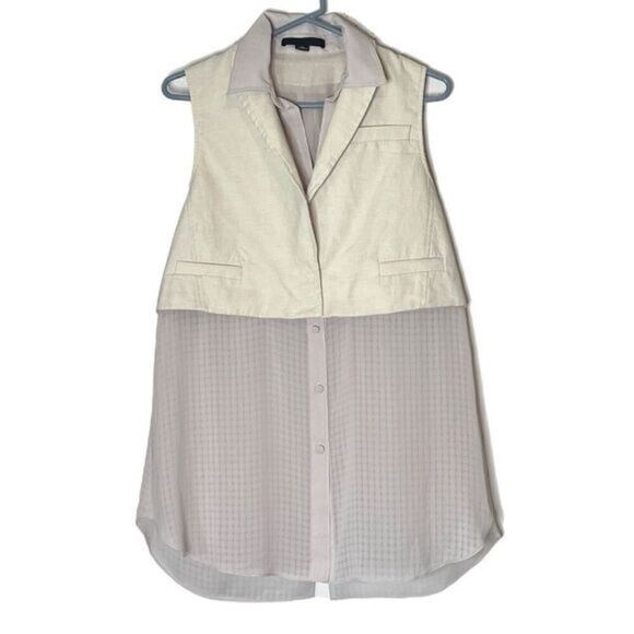 Alexander Wang Chiffon Button Up Tunic Top with Overlay Cropped Vest - Picture 1 of 6
